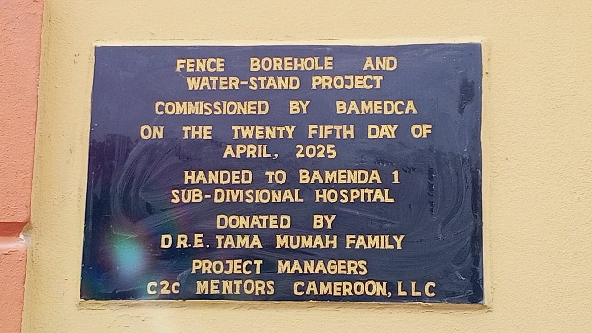 Dr. Tama Mumah Emmanuel and Family Donate U-Shaped Fence, Borehole, and Water Stand to Bamenda One Subdivisional Hospital